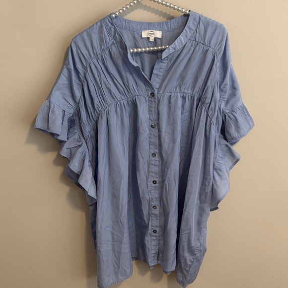 entro Tops - Entro Light Blue Ruffle Sleeve Blouse size 2x